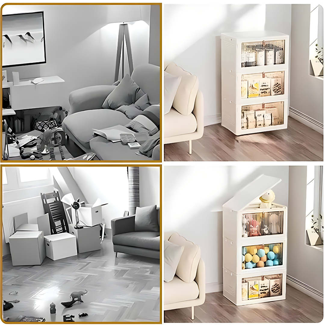 Sklopiva kutija za odlaganje sa poklopcem - za organizaciju obuće, igračaka i sličnog (SET OD 2 KOMADA)