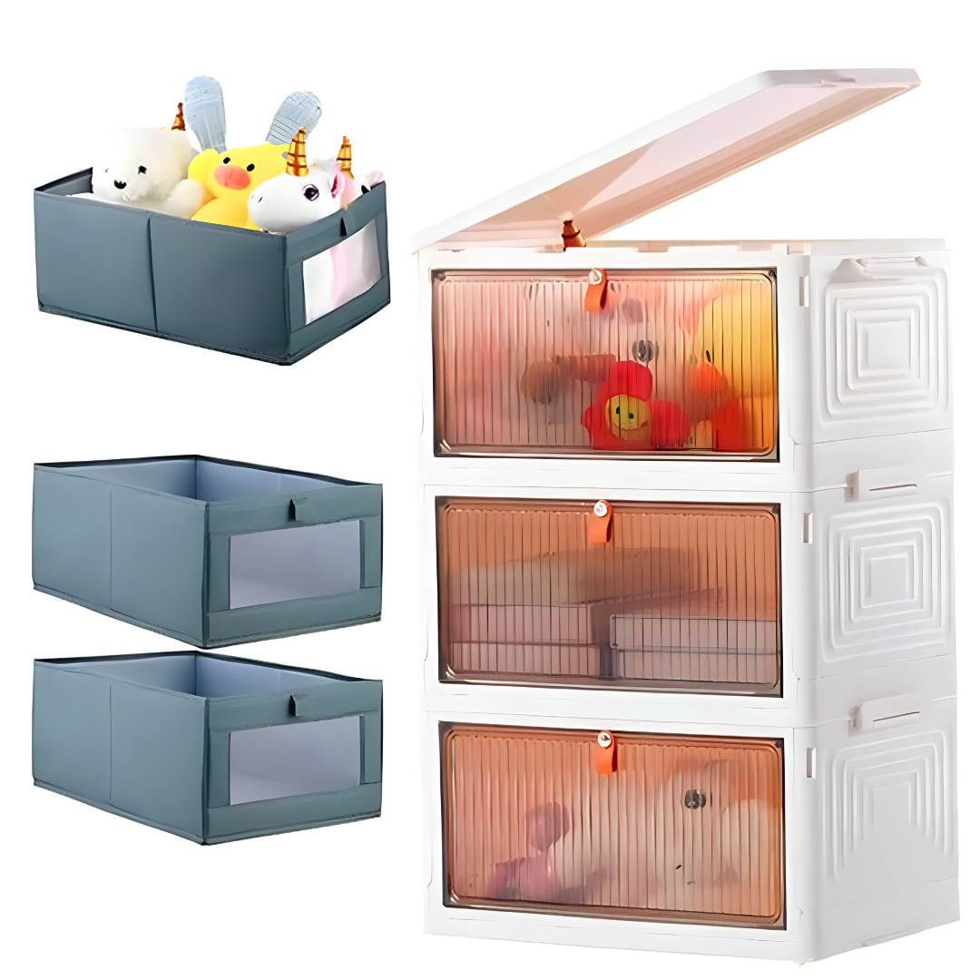 Sklopiva kutija za odlaganje sa poklopcem - za organizaciju obuće, igračaka i sličnog (SET OD 2 KOMADA)