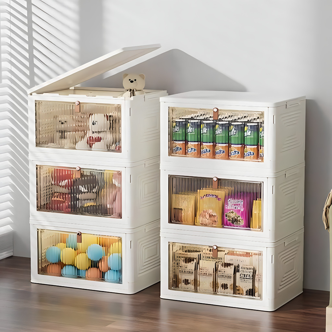 Sklopiva kutija za odlaganje sa poklopcem - za organizaciju obuće, igračaka i sličnog (SET OD 2 KOMADA)